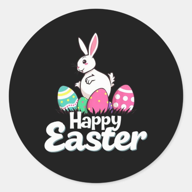 Sticker Rond Joyeux lapin gras de Pâques Débit de nid d'oeufs e (Devant)