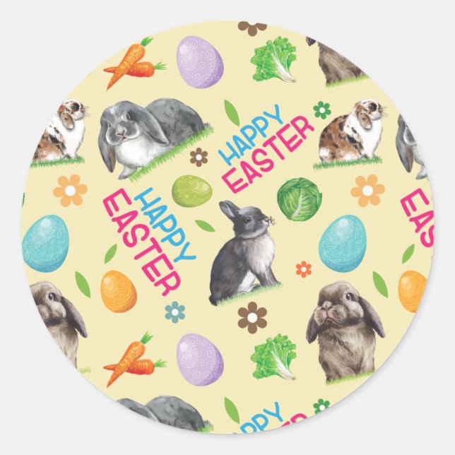 Sticker Rond Joyeux lapin lapin de Pâques (Devant)