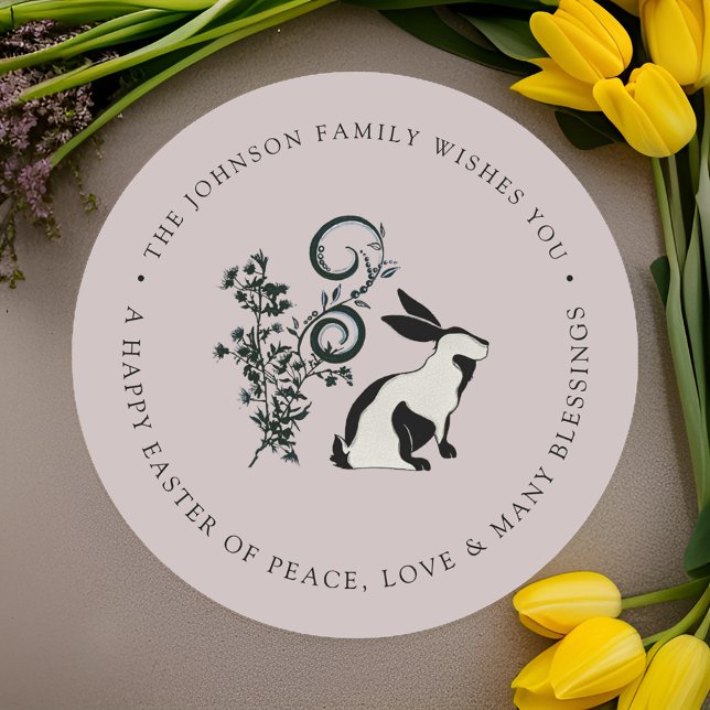 Sticker Rond Joyeux lapin moderne de Pâques personnalisé (Créateur téléchargé)