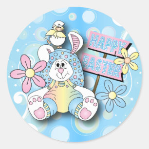 Sticker Rond Joyeux Lapin Pâques
