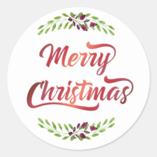 Sticker Rond Joyeux lauriers de Noël Red ID293