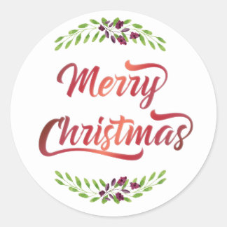 Sticker Rond Joyeux lauriers de Noël Red ID293