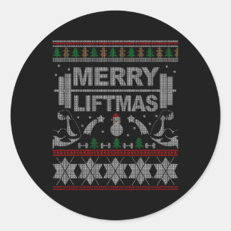 Sticker Rond Joyeux Liftmas Vilain Pour Bodybuilder