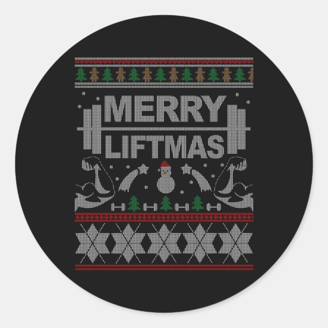 Sticker Rond Joyeux Liftmas Vilain Pour Bodybuilder (Devant)
