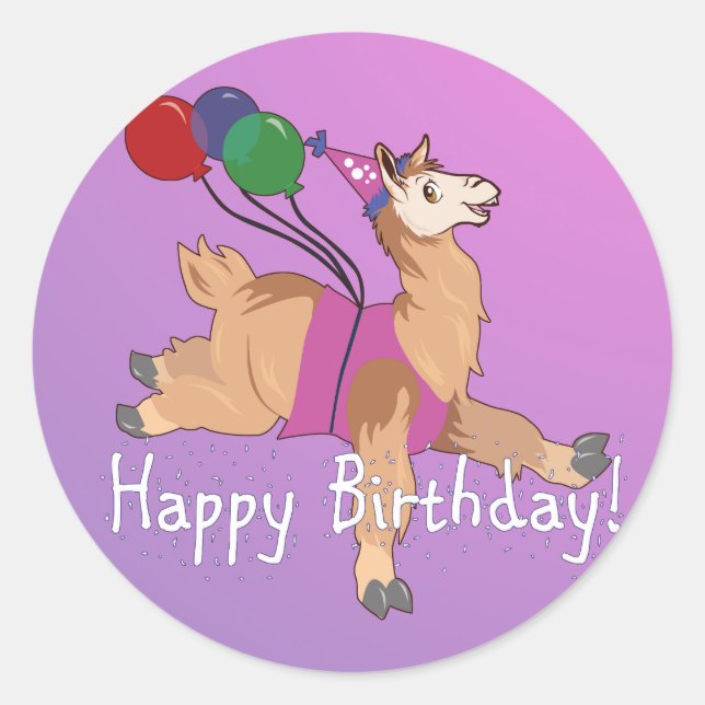 Sticker Rond Joyeux Llama d'anniversaire ! (Devant)
