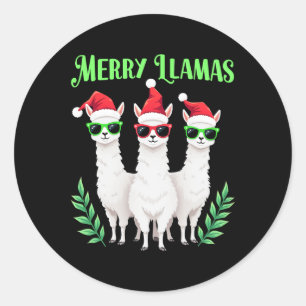 Sticker Rond Joyeux Llamas Drôle Noël Llama Vacances Animales
