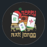 Sticker Rond Joyeux Mah Jongg Snowy Christmas Amusant juif chin<br><div class="desc">Si vous êtes un fan du jeu chinois de tuiles asiatiques, alors ce Happiness Is Playing Mahjong With The Girls artwork que Le meilleur jeu présente qui aime les caractères et symboles chinois. collectionneurs de tuiles mahjong.. Que vous l'appeliez mah jong ou mah jongg, montrez votre passion pour le jeu...</div>