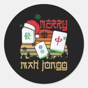 Sticker Rond Joyeux Mah Jongg Snowy Christmas Amusant juif chin