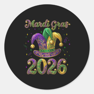 Sticker Rond Joyeux Mardi Gras 2026 Chapeau de Bouffon Nouvelle