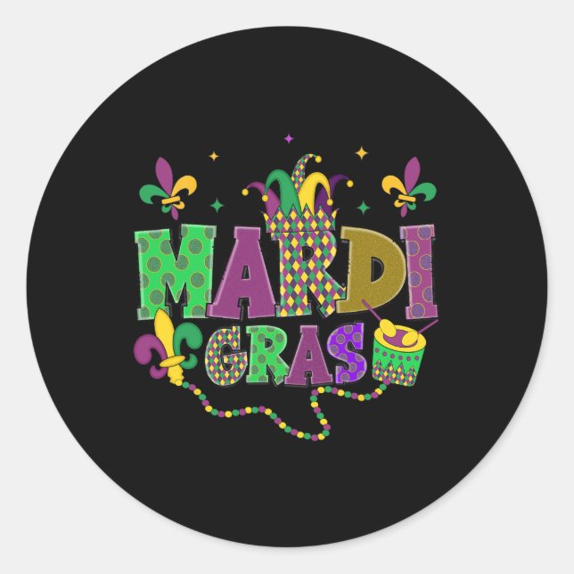 Sticker Rond Joyeux Mardi Gras Carnaval Fat Mardi Fleur De Lis (Devant)