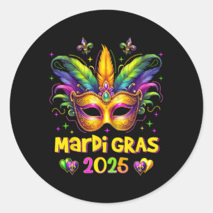 Sticker Rond Joyeux Mardi Gras Carnaval Mardi Gras Mask 2025 Je
