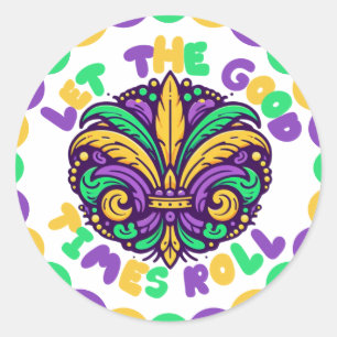Sticker Rond Joyeux Mardi Gras fleur de lis