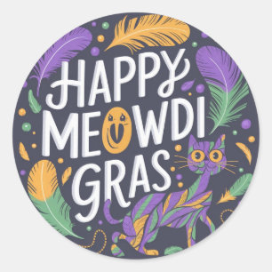 Sticker Rond Joyeux mardi gras Meowdi