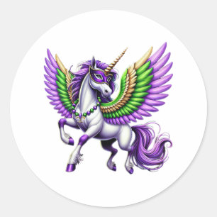 Sticker Rond Joyeux Mardi Gras Unicorn Masque New Orleans Girls