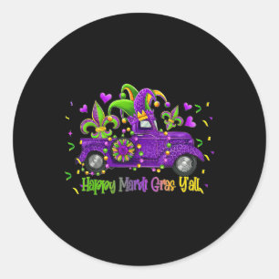 Sticker Rond Joyeux Mardi Gras Y'all Camion Leopard Mardi Gras