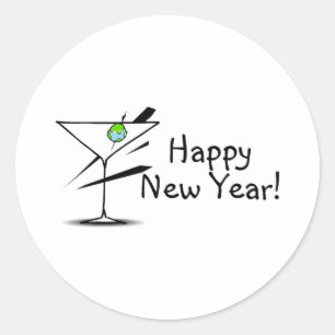 Sticker Rond Joyeux Martini Nouvel An