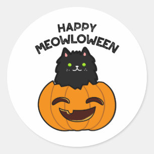 Sticker Rond Joyeux Meowloween Funny Halloween Pun