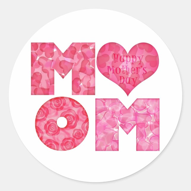 Sticker Rond Joyeux Mère de Fête Maman Alphabet (Devant)