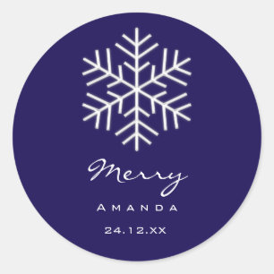 Sticker Rond Joyeux minimalisme hiver Noël Flèche de neige bleu