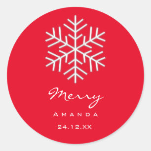 Sticker Rond Joyeux minimalisme hivernal Noël Flocon rouge