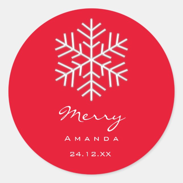 Sticker Rond Joyeux minimalisme hivernal Noël Flocon rouge (Devant)