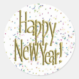 Sticker Rond Joyeux New Year Gold Text