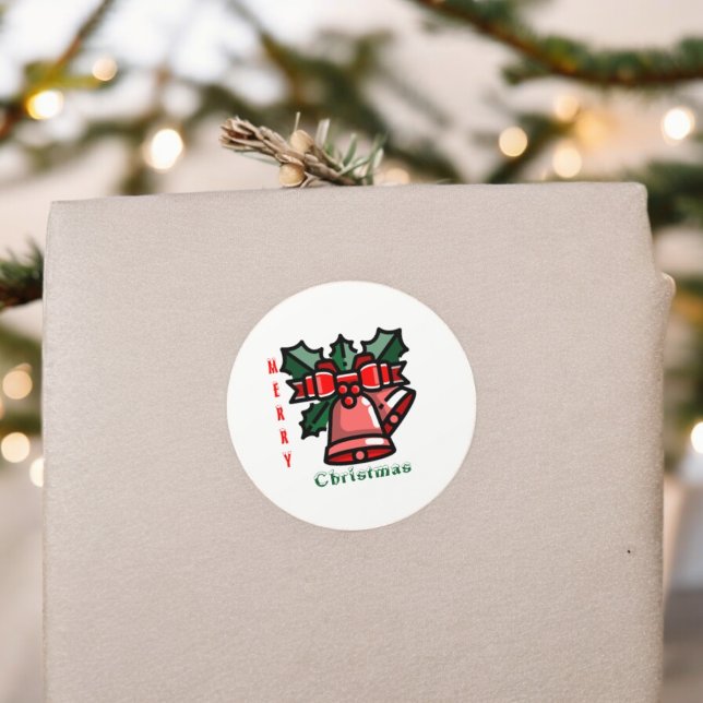 Sticker Rond Joyeux Noël (christmas bells party theme sticker,birthday party sticker,gift pack,envelope,return gift sticker)