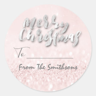 Sticker Rond Joyeux Noël à. Du rose de vacances de nom de