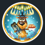 Sticker Rond Joyeux Noël à Hanoukka Reindeer de Noël<br><div class="desc">Vous ne savez pas si vous allez fêter Noël ou Hanoukka ? Avez-vous un peu de chacun dans votre fête de vacances? Alors ce "Happiest Christmukkah" Hanoukka Reindeer veut faire partie de votre fête de cette année ! Et si vous préférez quelque chose d'autre que "Happiest Christmukkah" sur vos autocollants,...</div>