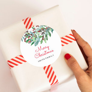 Sticker Rond Joyeux Noël à la végétation élégante