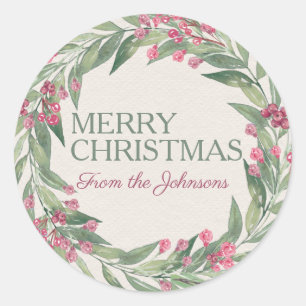 Sticker Rond Joyeux Noël à l'étourdissement Rouge Holly Wrea