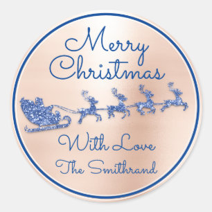 Sticker Rond Joyeux Noël à partir de Blue Père Noël Reindee