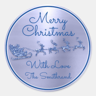 Sticker Rond Joyeux Noël à partir de Blue Père Noël Reindeer Sl