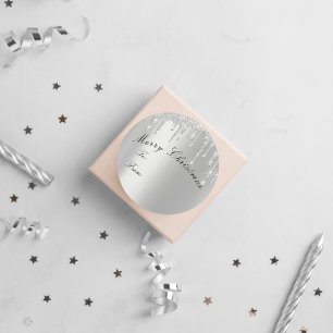 Sticker Rond Joyeux Noël à partir de vacances Étincelles Gris