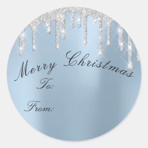 Sticker Rond Joyeux Noël à partir de vacances Silver Smoky Blue