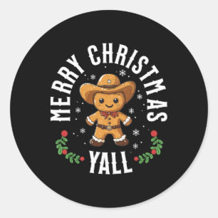 Sticker Rond Joyeux Noël à tous Cowboy en pain d'épice Howdy Ou