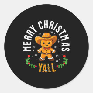 Sticker Rond Joyeux Noël à tous Cowboy en pain d'épice Howdy Ou