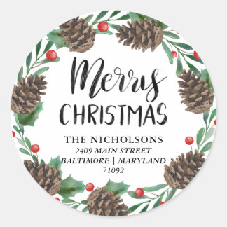 Sticker Rond Joyeux Noël | Adresse des couleurs d'aquarelle