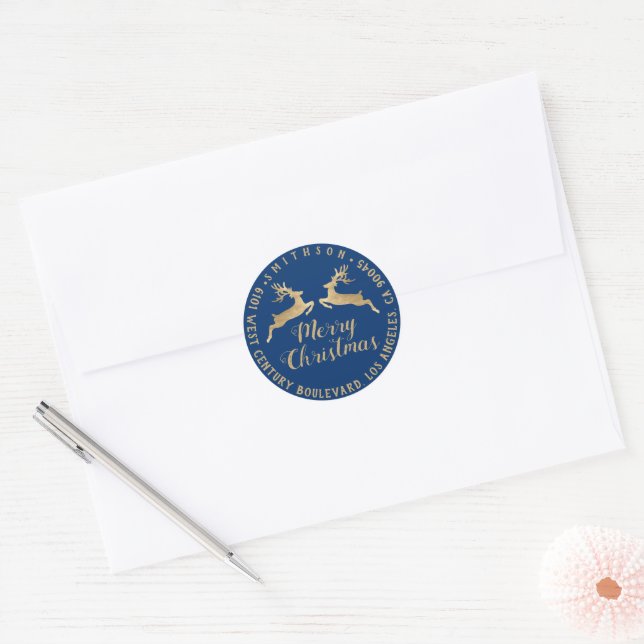 Sticker Rond Joyeux Noël Adresse vacances RSVP Blue Navy (Enveloppe)