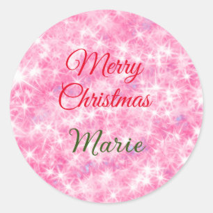Sticker Rond Joyeux Noël ajouter le nom rouge pétillant parties