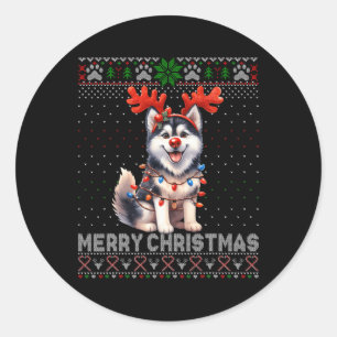 Sticker Rond Joyeux Noël Alaskan Malamute Amoureux des chiens U