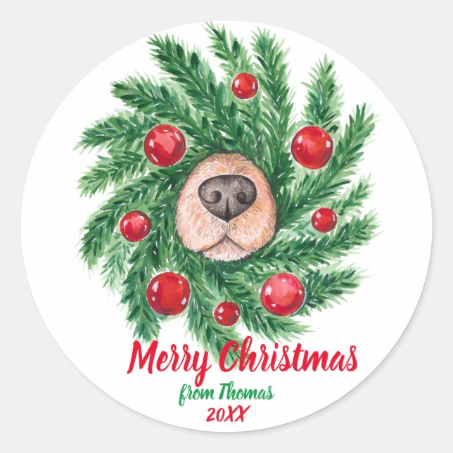 Sticker Rond Joyeux Noël Amoureux des chiens chien maman chien  (Devant)