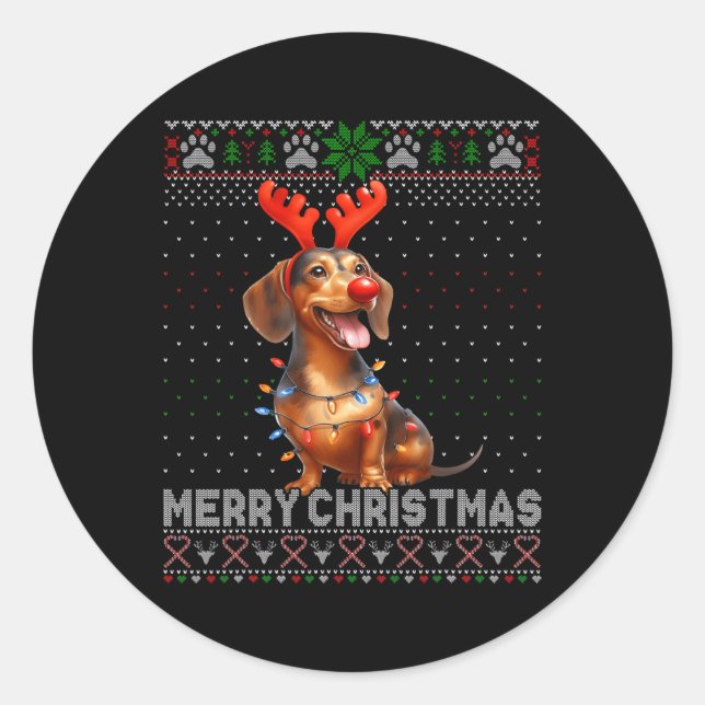 Sticker Rond Joyeux Noël Amoureux des chiens Noël laid Noël (Devant)