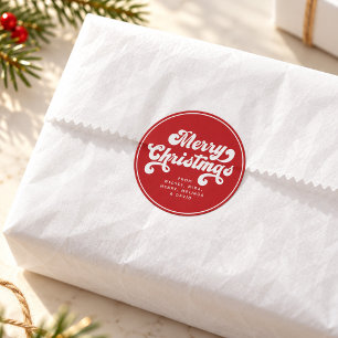 Sticker Rond Joyeux Noël Amusant Typographie Rétro Simple Moder