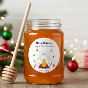 Sticker Rond Joyeux Noël Apiculteur Rucher Père Noël avec Abeil