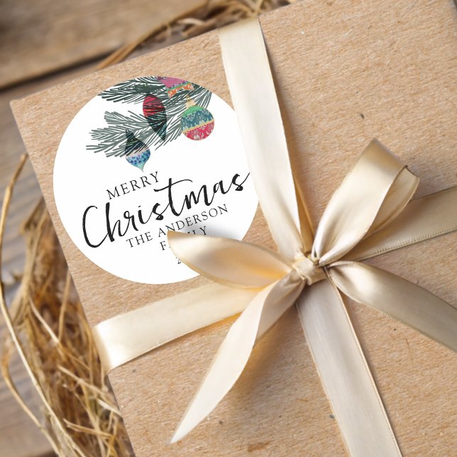 Sticker Rond Joyeux Noël Aquarelle Botanique (Créateur téléchargé)