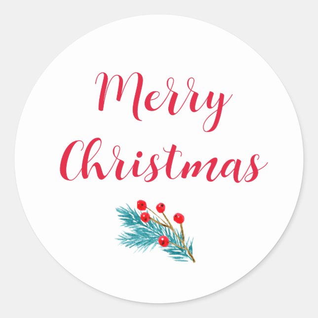 Sticker Rond Joyeux Noël Aquarelle Épinette et Baies rouges (Devant)