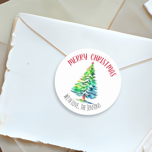 Sticker Rond Joyeux Noël aquarelle personnalisée (Créateur téléchargé)