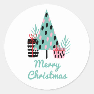 Sticker Rond Joyeux Noël Arbre de fête moderne et mignon