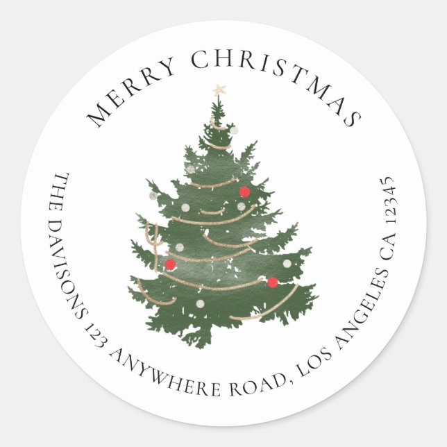 Sticker Rond Joyeux Noël Arbre Nom Adresse de retour (Devant)